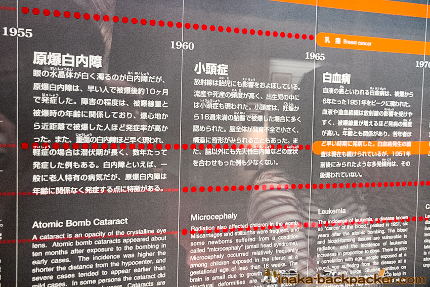 Nagasaki Atomic Bomb Museum – Human injuries caused by radiation; Atomic Bomb Cataract, Microcephaly, Leukemia